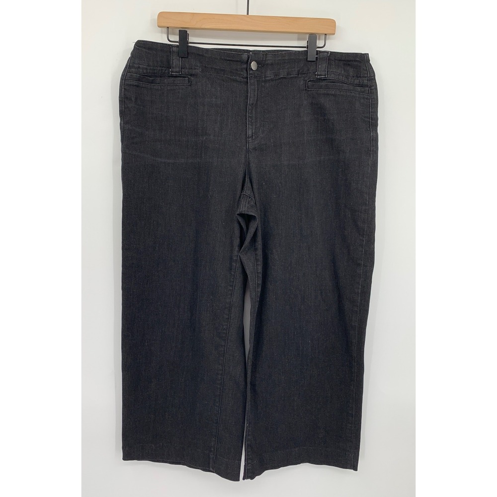 Eileen Fisher Wide Leg Jeans Womens 16 Black Organic Cotton Cropped Denim Pants